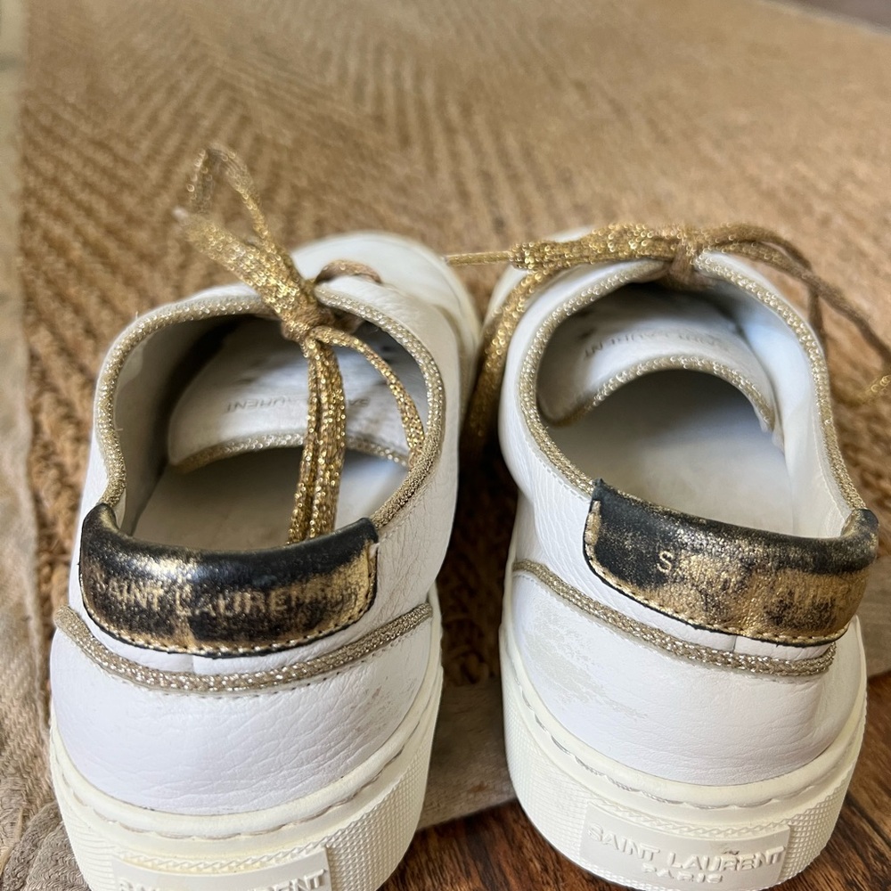 Saint Laurent White and Gold Sneakers - Picture 4 of 10